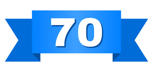 70 text on a ribbon. Designed with white title and blue tape. Vector banner with 70 tag.