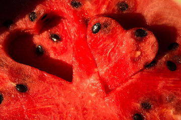 watermelon background with heart, concept love of veganism