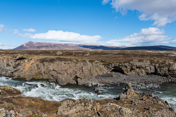 River near waterfall Godafoss in Iceland