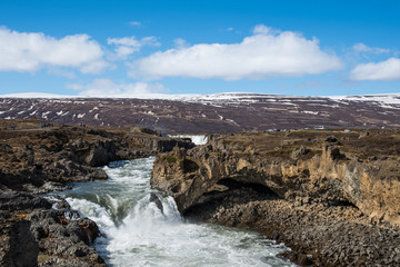 Fototapeta na wymiar River near waterfall Godafoss in Iceland