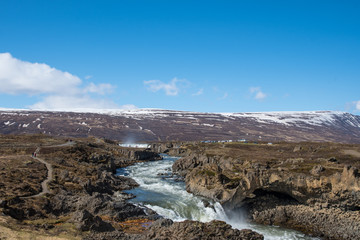 River near waterfall Godafoss in Iceland