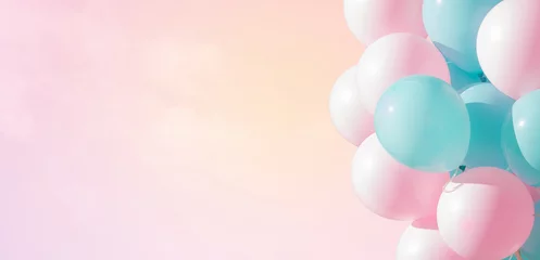 Fotobehang Beautiful panoramic background with pink and blue balloons © lumikk555