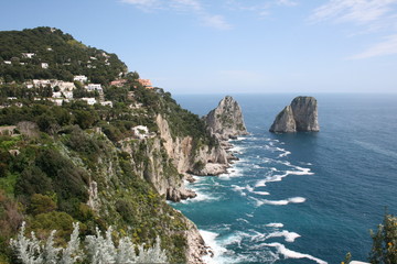 The Faraglioni Rocks of Capri seen from a view point in Anacapri, Italy