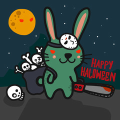 Happy Halloween zombie rabbit cartoon doodle vector illustration