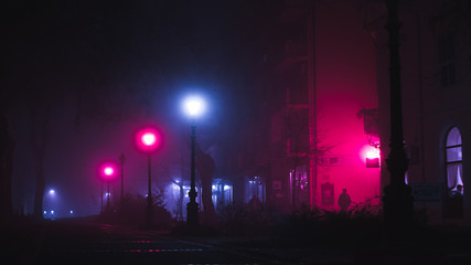 neon rainy fogy moody empty street