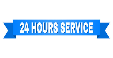 24 HOURS SERVICE text on a ribbon. Designed with white caption and blue stripe. Vector banner with 24 HOURS SERVICE tag.