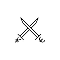 sword euro and yen outline style icon. Element of currency war icon for mobile concept and web apps. Thin line sword euro and yen outline style icon can be used for web and mobile