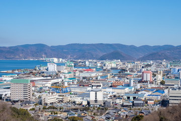 Fototapeta na wymiar Cityscape of Sakaide port in the Seto Inland Sea,Kagawa,Shikoku,Japan