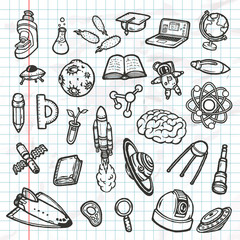 Set of hand-drawn scientific doodles.