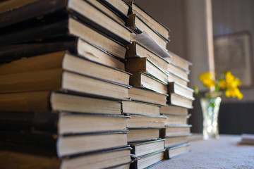 A lot of Books on the table. 