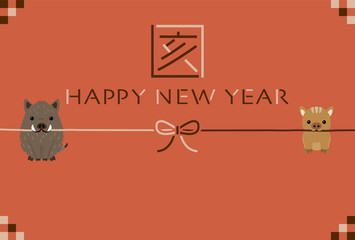 2019年亥年　イノシシの年賀状テンプレート