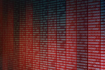 computer technology background. red binary code computer language data transfers. unsecured and dangerous big data and ai artificial intelligence cyber network. digital business environment.
