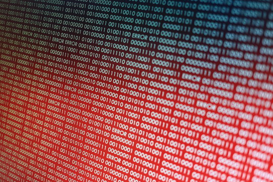 computer technology background. red binary code computer language data transfers. unsecured and dangerous big data and ai artificial intelligence cyber network. digital business environment.