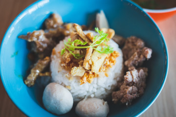 Rice with pork Balls Thai food