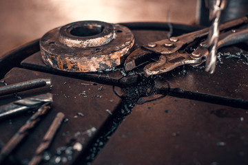 Column drilling machine close up detail