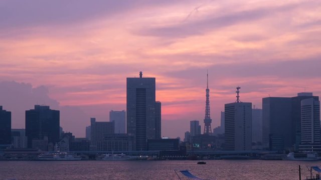 東京風景・タイムラプス・日の入から夜景・4K