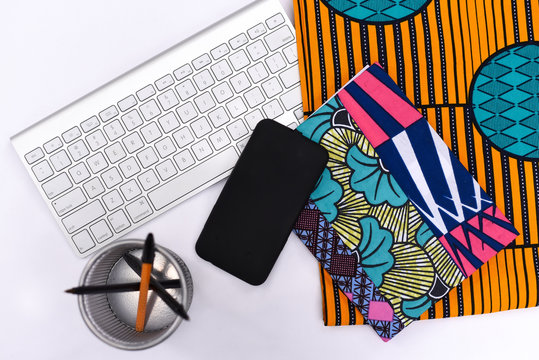 Flatlay with African print
