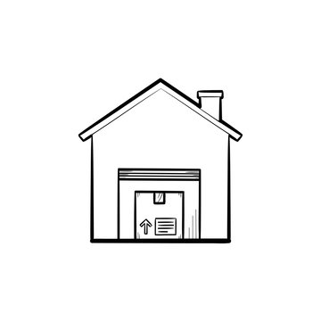 Warehouse with package hand drawn outline doodle icon