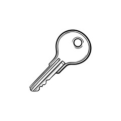 Key hand drawn outline doodle icon. Real estate, advertising, house, property, safety, privacy, access concept. Vector sketch illustration for print, web, mobile and infographics on white background.