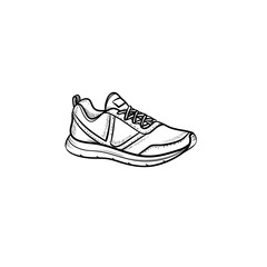 Sneaker, running shoe hand drawn outline doodle icon. Sport, style, fashion, footwear, fitness, gym concept. Vector sketch illustration for print, web, mobile and infographics on white background.
