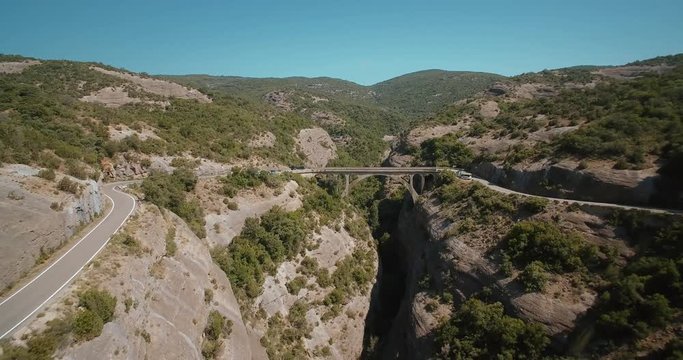 Aerial, Bridge Above De Las Palomeras Gorge, Pyrenees, Spain - graded Version