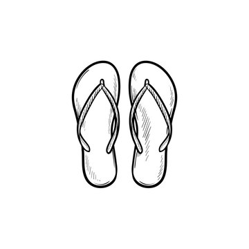 Pair of flip flop slippers hand drawn outline doodle icon. Summer vacation, sandals, holidays, shoe concept. Vector sketch illustration for print, web, mobile and infographics on white background.
