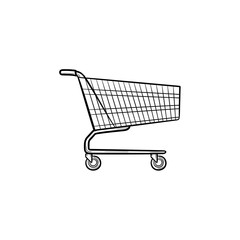 Supermarket shopping cart hand drawn outline doodle icon. Sale, business, e-commerce, market, trade concept. Vector sketch illustration for print, web, mobile and infographics on white background.