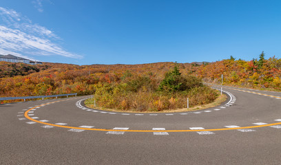 Scenic high mountain road view at Zao mountain area, Tohoku, Japan.