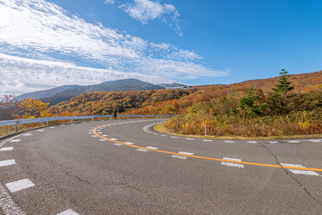 Scenic high mountain road view at Zao mountain area, Tohoku, Japan.
