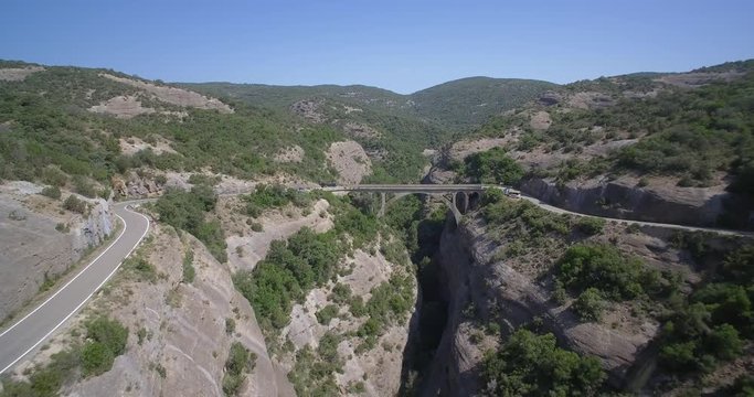 Aerial, Bridge Above De Las Palomeras Gorge, Pyrenees, Spain - native Version