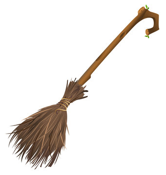 Old magic broom on which witch flies