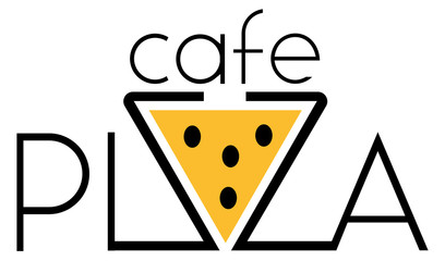 cafe pizza with a slice of pizza text minimalist logo