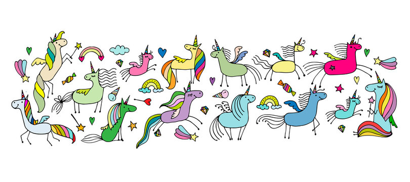 Fototapeta Magic unicorns collection, sketch for your design