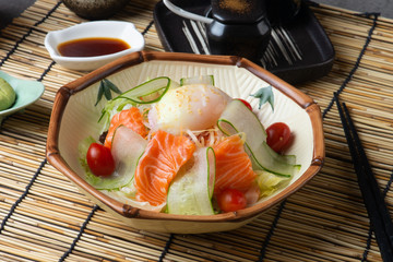 japanese poach egg and salmon salad