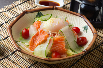 japanese poach egg and salmon salad