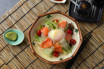 japanese poach egg and salmon salad