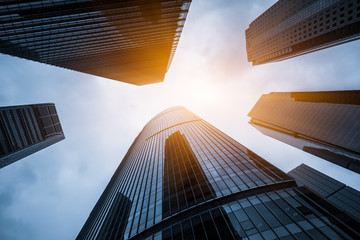 low angle view of skyscrapers in city of China.