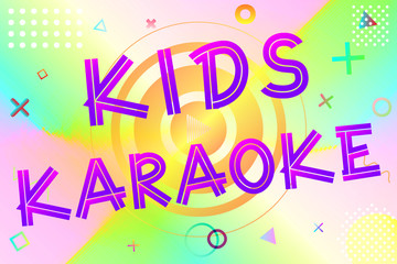 kids karaoke text, colorful lettering in modern gradient on bright geometric pattern background, stock vector illustration