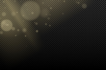 Golden glares bokeh on a transparent background. Rays light side. Light effect for your design. Yellow spot. Flying lights.Vector illustration