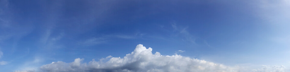 Vibrant color panoramic sky with cloud on a sunny day. Beautiful cirrus cloud.