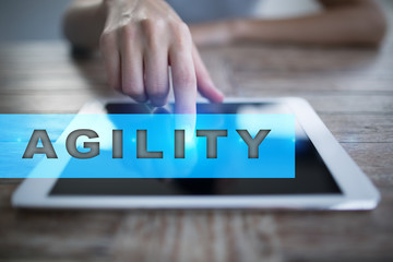 Agility text on virtual screen. Business technology and internet concept.?