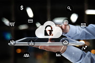 Fototapeta na wymiar Cyber security, Data protection, information safety and encryption. internet technology and business concept. Virtual screen with padlock icons.