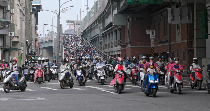 Crowded of Motorbike in taipei city at outdoor