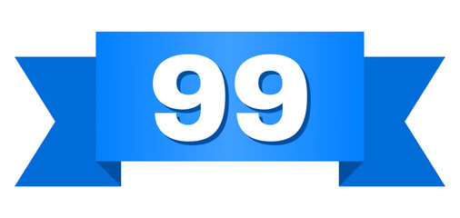 99 text on a ribbon. Designed with white title and blue tape. Vector banner with 99 tag.