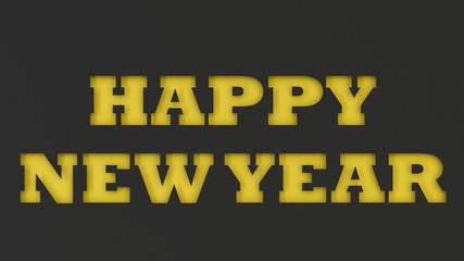 Yellow Happy New Year words cut in black paper
