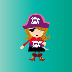 happy cute girls pirate seaman robber sailor burglar buccaneer cartoon character