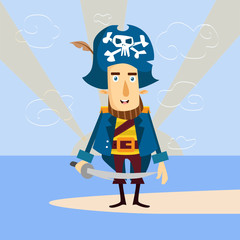 happy cute bearded pirate seaman robber sailor burglar buccaneer cartoon character