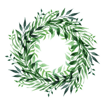green leaves wreath watercolor vector