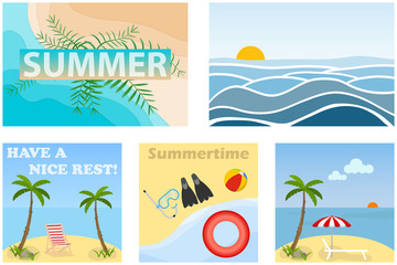 Fototapeta na wymiar Summer banners, a set of five summer banners.