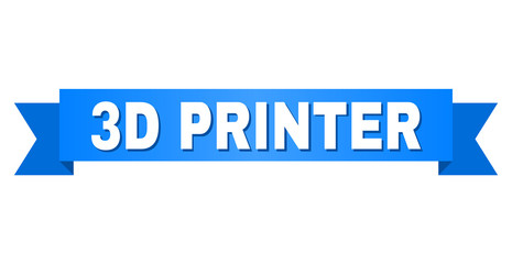 3D PRINTER text on a ribbon. Designed with white title and blue tape. Vector banner with 3D PRINTER tag.